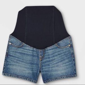 Crossover Panel Midi Maternity Jean Shorts - Isabel Maternity by Ingrid & Isabel